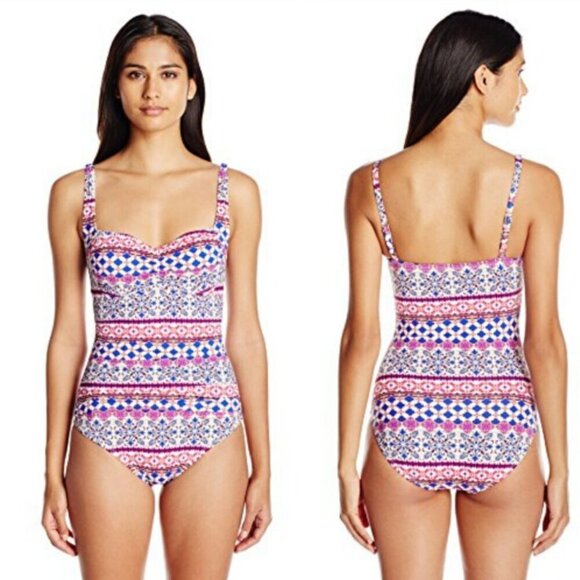 La Blanca Bohemian Romance One Piece Swimsuit Lace Trim Size 8 - Picture 1 of 7